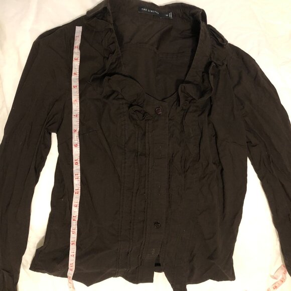 Vintage Dark Brown Ruffled Button-up, Circa 2000 The Limited [XS] - Picture 2 of 3